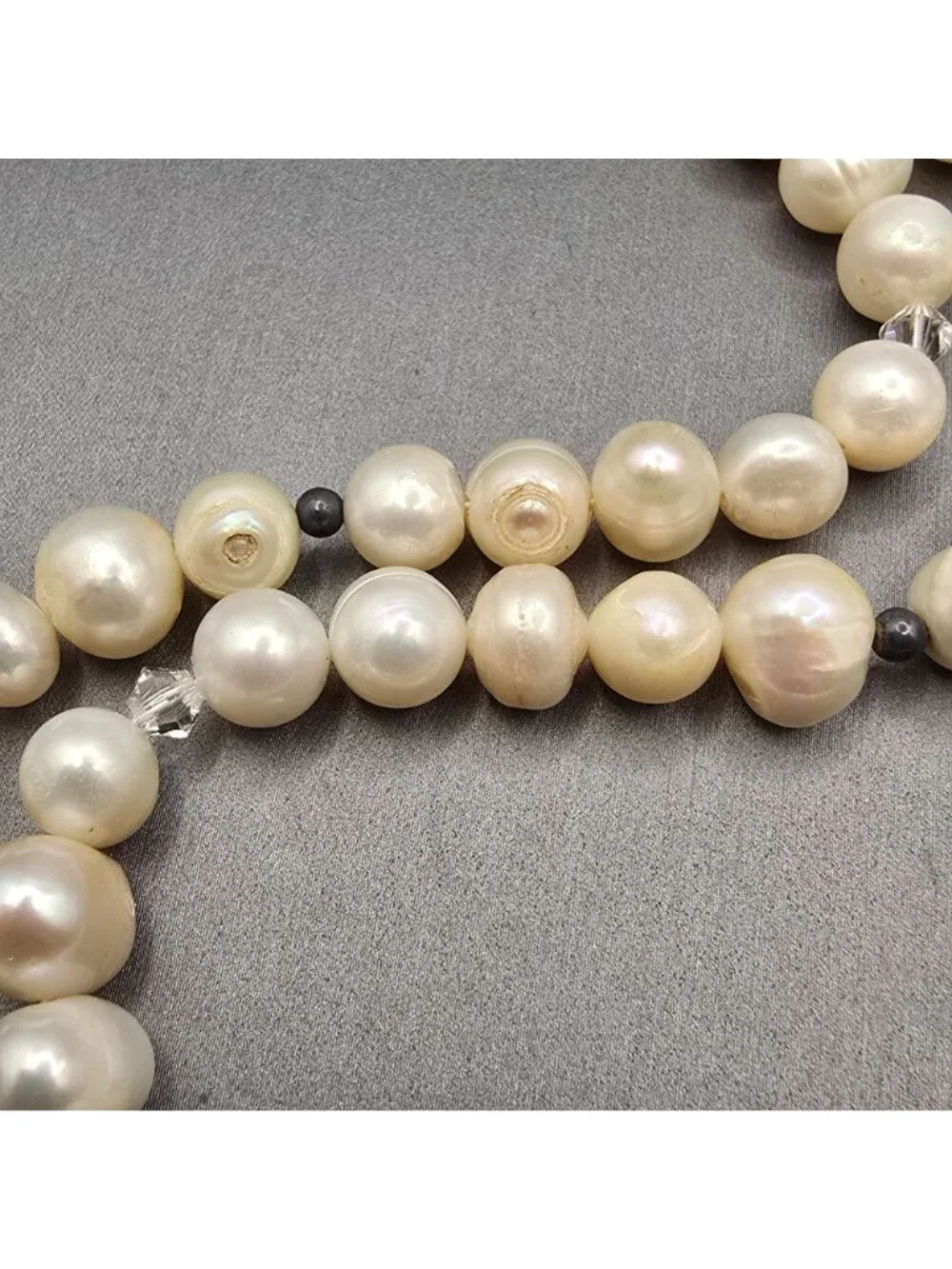 VTG White Graduated Baroque Pearl Necklace 22" Sterling Toggle Crystal Accents - Picture 5 of 13